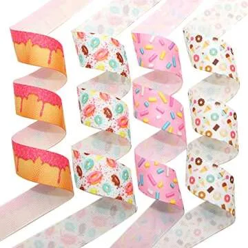 David accessories Donuts Grosgrain Ribbon Tape 1" Wide x 40 Yards Total-8 Rolls 5 Yards for DIY Handmade Hair Bow Headwear Wedding Festival Home Party Birthday Decorations Gift Packing (Donuts)