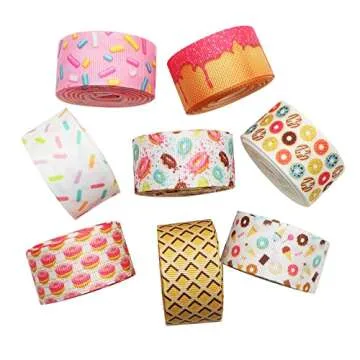 David accessories Donuts Grosgrain Ribbon Tape 1" Wide x 40 Yards Total-8 Rolls 5 Yards for DIY Handmade Hair Bow Headwear Wedding Festival Home Party Birthday Decorations Gift Packing (Donuts)