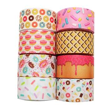David accessories Donuts Grosgrain Ribbon Tape 1" Wide x 40 Yards Total-8 Rolls 5 Yards for DIY Handmade Hair Bow Headwear Wedding Festival Home Party Birthday Decorations Gift Packing (Donuts)