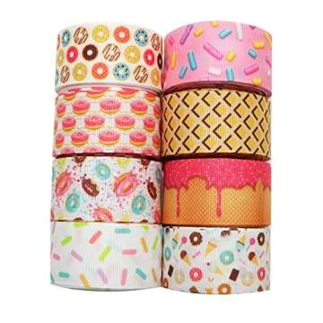 David accessories Donuts Grosgrain Ribbon Tape 1" Wide x 40 Yards Total-8 Rolls 5 Yards for DIY Handmade Hair Bow Headwear Wedding Festival Home Party Birthday Decorations Gift Packing (Donuts)