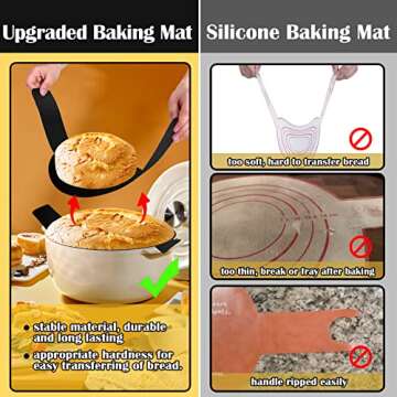 AIERSA 2Pcs Baking Mat for Dutch Oven Bread Baking, Reusable Non-stick Bread Sling, 6.3In Long Handl...