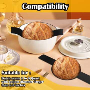 AIERSA 2Pcs Baking Mat for Dutch Oven Bread Baking, Reusable Non-stick Bread Sling, 6.3In Long Handle for Easy Transfer of Sourdough,Bread Making Tools and Supplies,Alternative to Silicone Baking Mat