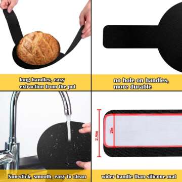 AIERSA 2Pcs Baking Mat for Dutch Oven Bread Baking, Reusable Non-stick Bread Sling, 6.3In Long Handle for Easy Transfer of Sourdough,Bread Making Tools and Supplies,Alternative to Silicone Baking Mat