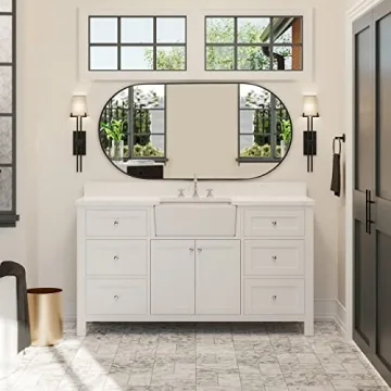 TEHOME Black Oval Bathroom Mirror Metal Framed