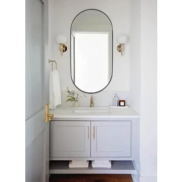 TEHOME Black Oval Bathroom Mirror Metal Framed