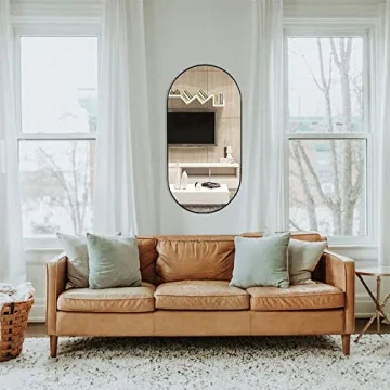 TEHOME Black Oval Bathroom Mirror Metal Framed