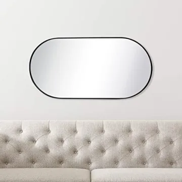 TEHOME Black Oval Bathroom Mirror Metal Framed
