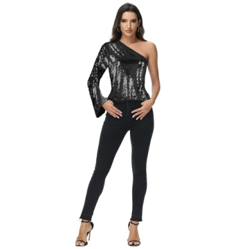 Stylish Anna-Kaci Sparkly Sequin Party Top for Women