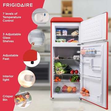 Frigidaire EFR756, 2 Door Apartment Size RETRO Refrigerator with Top Freezer, Chrome Handles, 7.5 cu ft