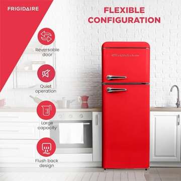 Frigidaire EFR756, 2 Door Apartment Size RETRO Refrigerator with Top Freezer, Chrome Handles, 7.5 cu ft