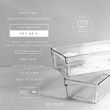 BINO | Oblong Plastic Drawer Organizer Bin, 2-Pack | THE ARTISAN COLLECTION | Multi-Purpose | Durabl...