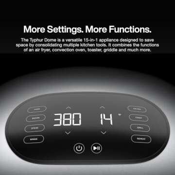 Typhur Dome Air Fryer, No.1 Cooking Speed Large Air Fryer with Superior Airflow, Self-cleaning Smart Digital Air Fryer with Dishwasher Safe Basket for Quick Easy Meals, Up to 32 Chicken Wings Capacity