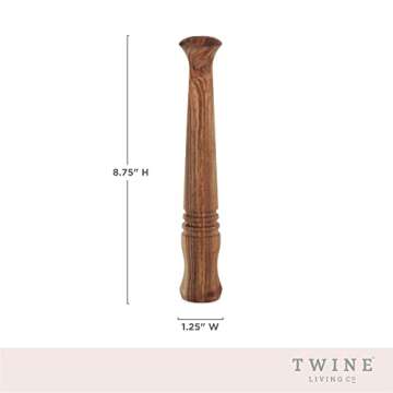 Twine Acacia Wood Mojito Muddler for Cocktails with Jute Storage Pouch, Bar Accessories, Cocktail Muddler, Drink Muddler, Set of 1, Wood Grain
