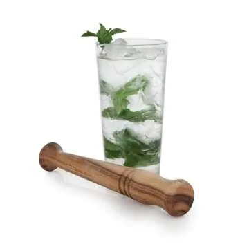 Twine Acacia Wood Mojito Muddler for Cocktails with Jute Storage Pouch, Bar Accessories, Cocktail Muddler, Drink Muddler, Set of 1, Wood Grain