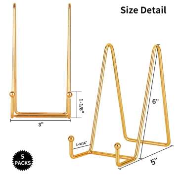 IBosins 5 Pack 6 Inch Plate Holder Display Stands, Metal Gold Frame Stand for Picture, Book, Photo E...