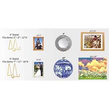 IBosins 5 Pack 6 Inch Plate Holder Display Stands, Metal Gold Frame Stand for Picture, Book, Photo Easel, Creation, Collectibles