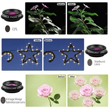 ZOETOUCH Cell Phone Camera Lens, 9 in 1 Camera Lens Kit Includes Fisheye Lens/ Telephoto Lens/ Wide Angle Lens/ Macro Lens/ CPL/ Kaleidoscope / Starburst Lens for iPhone, Samsung, Nexus, LG, Sony, etc