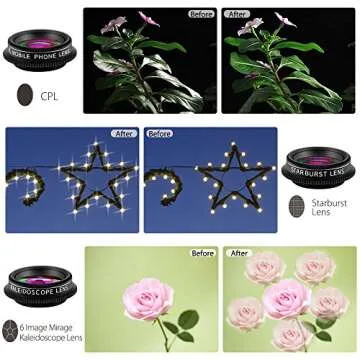 ZOETOUCH Cell Phone Camera Lens, 9 in 1 Camera Lens Kit Includes Fisheye Lens/ Telephoto Lens/ Wide Angle Lens/ Macro Lens/ CPL/ Kaleidoscope / Starburst Lens for iPhone, Samsung, Nexus, LG, Sony, etc