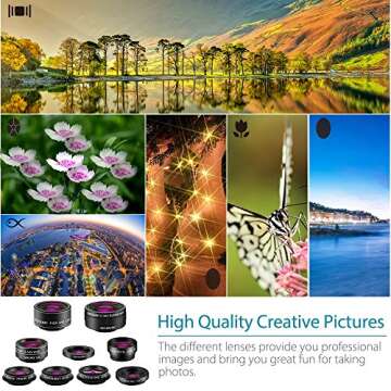 ZOETOUCH Cell Phone Camera Lens, 9 in 1 Camera Lens Kit Includes Fisheye Lens/ Telephoto Lens/ Wide Angle Lens/ Macro Lens/ CPL/ Kaleidoscope / Starburst Lens for iPhone, Samsung, Nexus, LG, Sony, etc