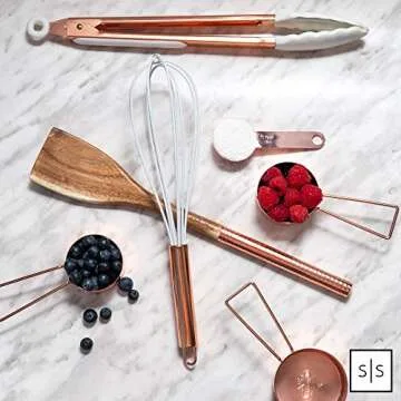 Copper Measuring Cups and Spoons Set – 8-Piece Stackable Stainless Steel Metal Measuring Utensils – Stylish and Sturdy Rose Gold Kitchen Accessories for Baking and Cooking