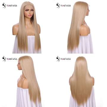 FUHSI Kanekalon Fiber 13×6 Inch Lace Real Natural For Women - Soft & Smooth, Straight Lace Front Wig, Elastic Straps, Comfortable & Adjustable -Color 103# Blonde 250D 22"