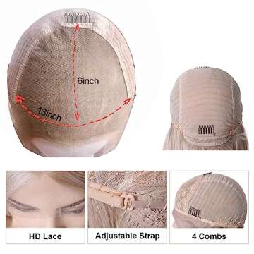 FUHSI Kanekalon Fiber 13×6 Inch Lace Real Natural For Women - Soft & Smooth, Straight Lace Front Wig, Elastic Straps, Comfortable & Adjustable -Color 103# Blonde 250D 22"
