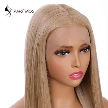 FUHSI Kanekalon Fiber 13×6 Inch Lace Real Natural For Women - Soft & Smooth, Straight Lace Front Wig, Elastic Straps, Comfortable & Adjustable -Color 103# Blonde 250D 22"