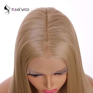 FUHSI Kanekalon Fiber 13×6 Inch Lace Real Natural For Women - Soft & Smooth, Straight Lace Front Wig, Elastic Straps, Comfortable & Adjustable -Color 103# Blonde 250D 22"