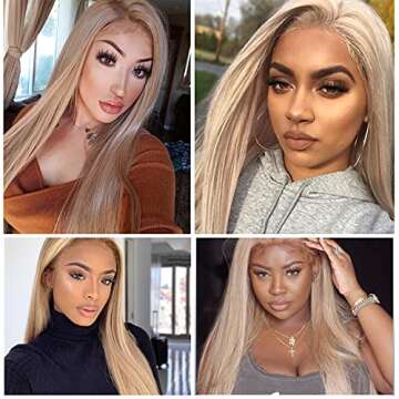 FUHSI Kanekalon Fiber 13×6 Inch Lace Real Natural For Women - Soft & Smooth, Straight Lace Front Wig, Elastic Straps, Comfortable & Adjustable -Color 103# Blonde 250D 22"