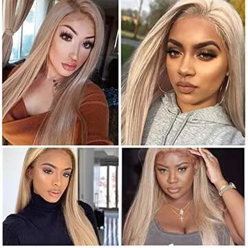 FUHSI Kanekalon Fiber 13×6 Inch Lace Real Natural For Women - Soft & Smooth, Straight Lace Front Wig, Elastic Straps, Comfortable & Adjustable -Color 103# Blonde 250D 22"