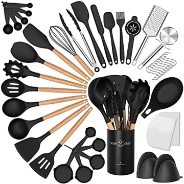 Silicone Cooking Utensils Set, 43Pcs Non-Stick Heat Resistant Kitchen Utensils Spatula Set with Wood...