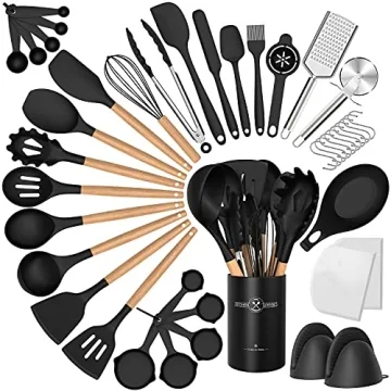 Silicone Cooking Utensils Set, 43Pcs Non-Stick Heat Resistant Kitchen Utensils Spatula Set with Wood...