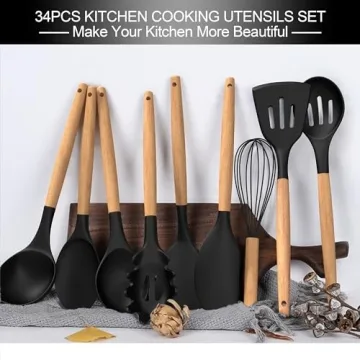 Silicone Cooking Utensils Set with Wooden Handle 43Pcs
