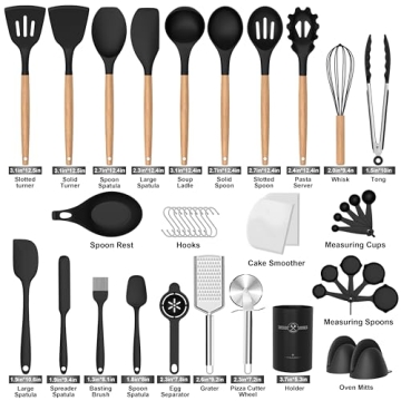 Silicone Cooking Utensils Set with Wooden Handle 43Pcs