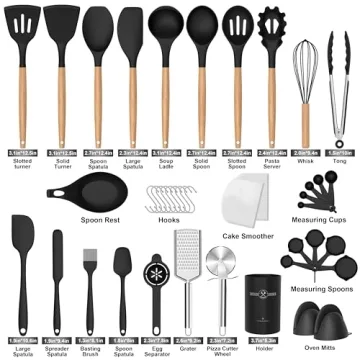 Silicone Cooking Utensils Set with Wooden Handle 43Pcs