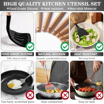 Silicone Cooking Utensils Set with Wooden Handle 43Pcs