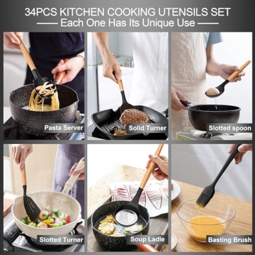 Silicone Cooking Utensils Set with Wooden Handle 43Pcs