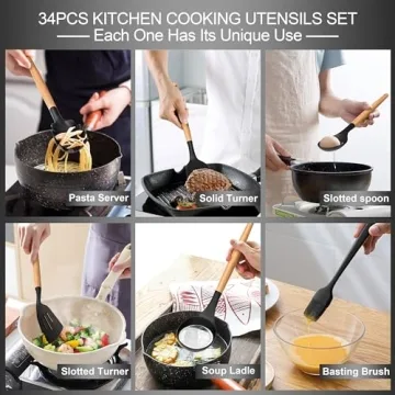 Silicone Cooking Utensils Set with Wooden Handle 43Pcs