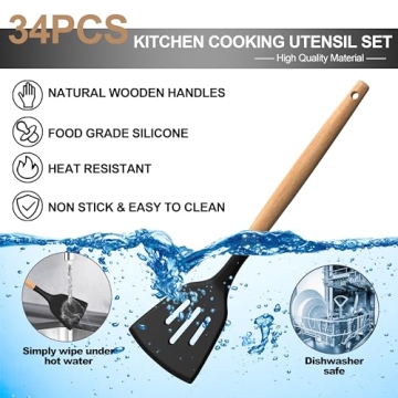Silicone Cooking Utensils Set with Wooden Handle 43Pcs