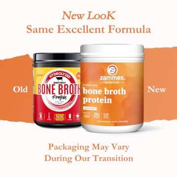 Zammex Pure Grass Fed Beef Bone Broth Protein Powder - 20g Protein, Hydrolyzed Collagen Supplement f...