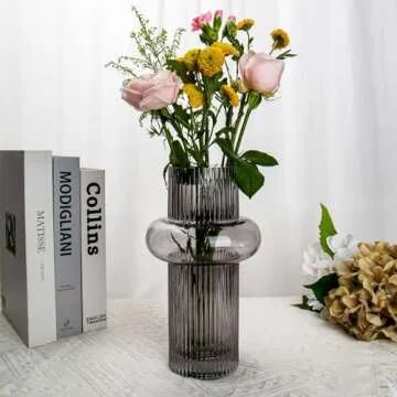 Hollyone 9.8" Smoked Glass Vase - Modern Minimalist Decor