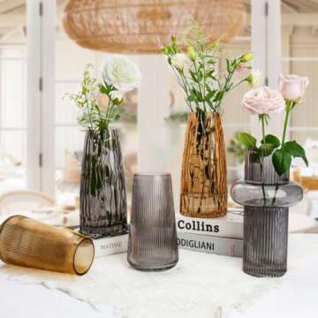 Hollyone 9.8" Smoked Glass Vase - Modern Minimalist Decor