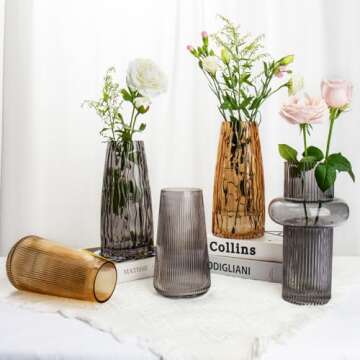 Hollyone 9.8" Smoked Glass Vase - Modern Minimalist Decor