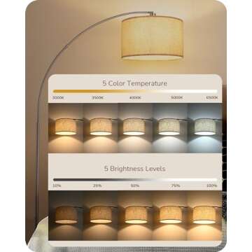 EDISHINE Dimmable Mid Century Modern Floor Lamp with Remote, Tall Arc Standing Lamps with Adjustable Drum Shade, Standing Corner Light for Living Room, Bedroom, Dining Room, Bronze