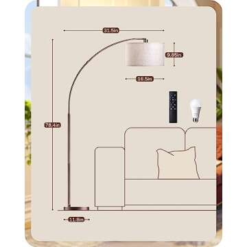 EDISHINE Dimmable Mid Century Modern Floor Lamp with Remote, Tall Arc Standing Lamps with Adjustable Drum Shade, Standing Corner Light for Living Room, Bedroom, Dining Room, Bronze