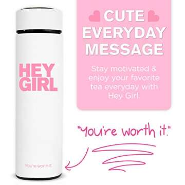Hey Girl Tea Infuser Bottle 450ml - Insulated Stainless Steel Water Bottle - Thermos Tea Tumbler wit...