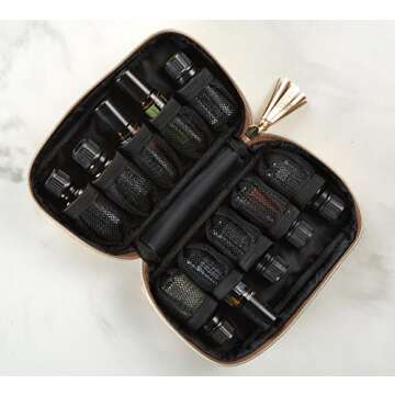 Stylish & Eco-Friendly Essential Oil Carrying Case - Washable Paper Aromatherapy Travel Organizer - 10 x Mesh Compartments for Standard Or Roller Bottles - Bonus Cotton Carry Bag -