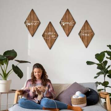 SHLINCO A Set of 4 Rustic Welcome Sign - Welcome to Our Home Wooden Sign - Retro Artwork - Wall Decor for Home Dining Living Room Bedroom Bathroom