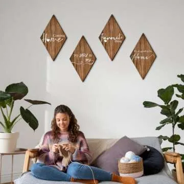 SHLINCO A Set of 4 Rustic Welcome Sign - Welcome to Our Home Wooden Sign - Retro Artwork - Wall Decor for Home Dining Living Room Bedroom Bathroom