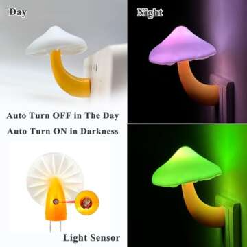 Kazgroth Sensor LED Night Light, Color Changing Mushroom Night Light Plug-in Wall Based Lamp, Gift for Kids Adults, Cute Mushroom Nursery Light for Bedroom, Bathroom, Kitchen, Hallway and Stairs